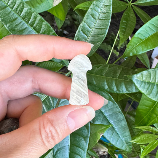 Banded Calcite Mini Mushroom - Gray & White Stone Carvings