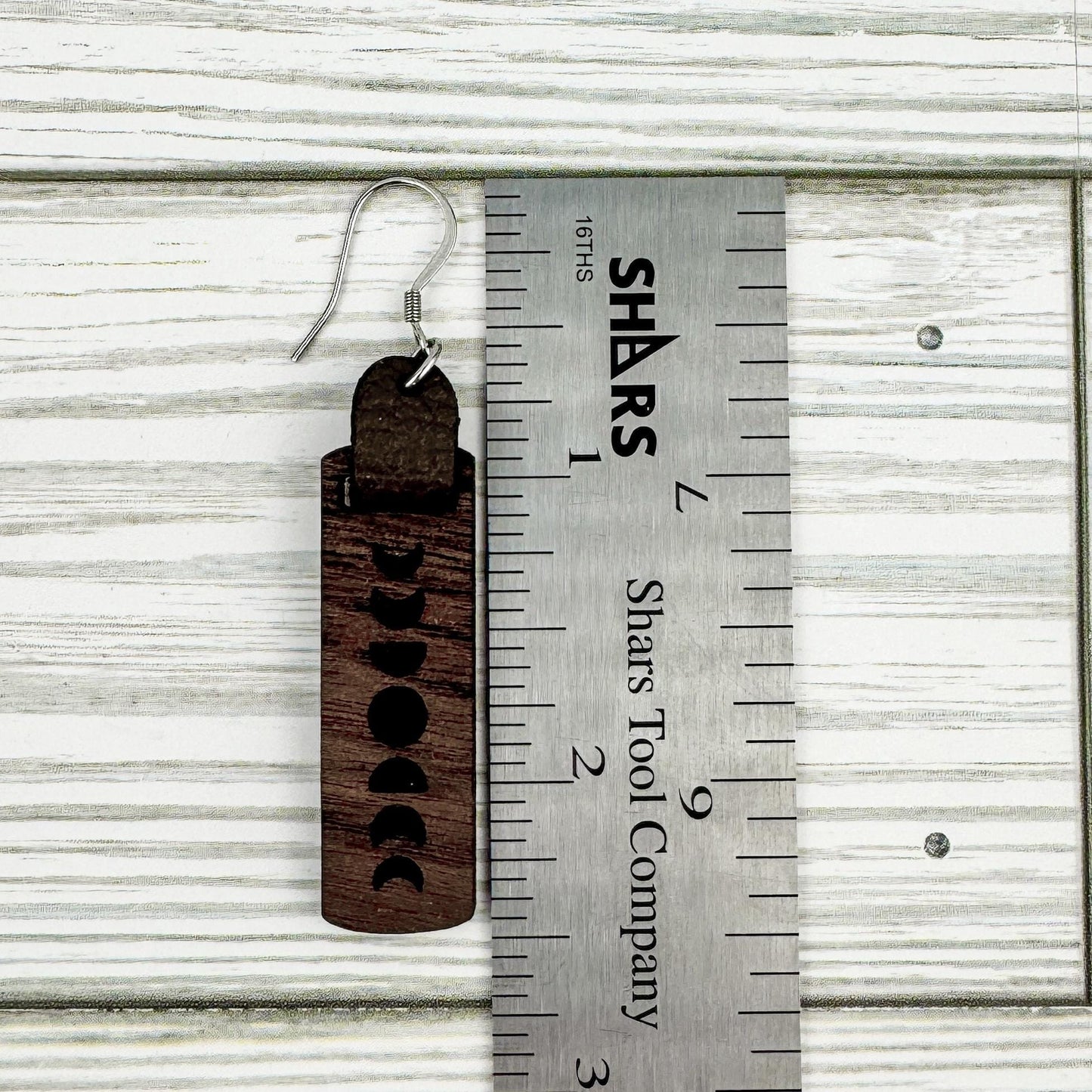 Moon Phase Dangle Bar Earrings with Leather Accent