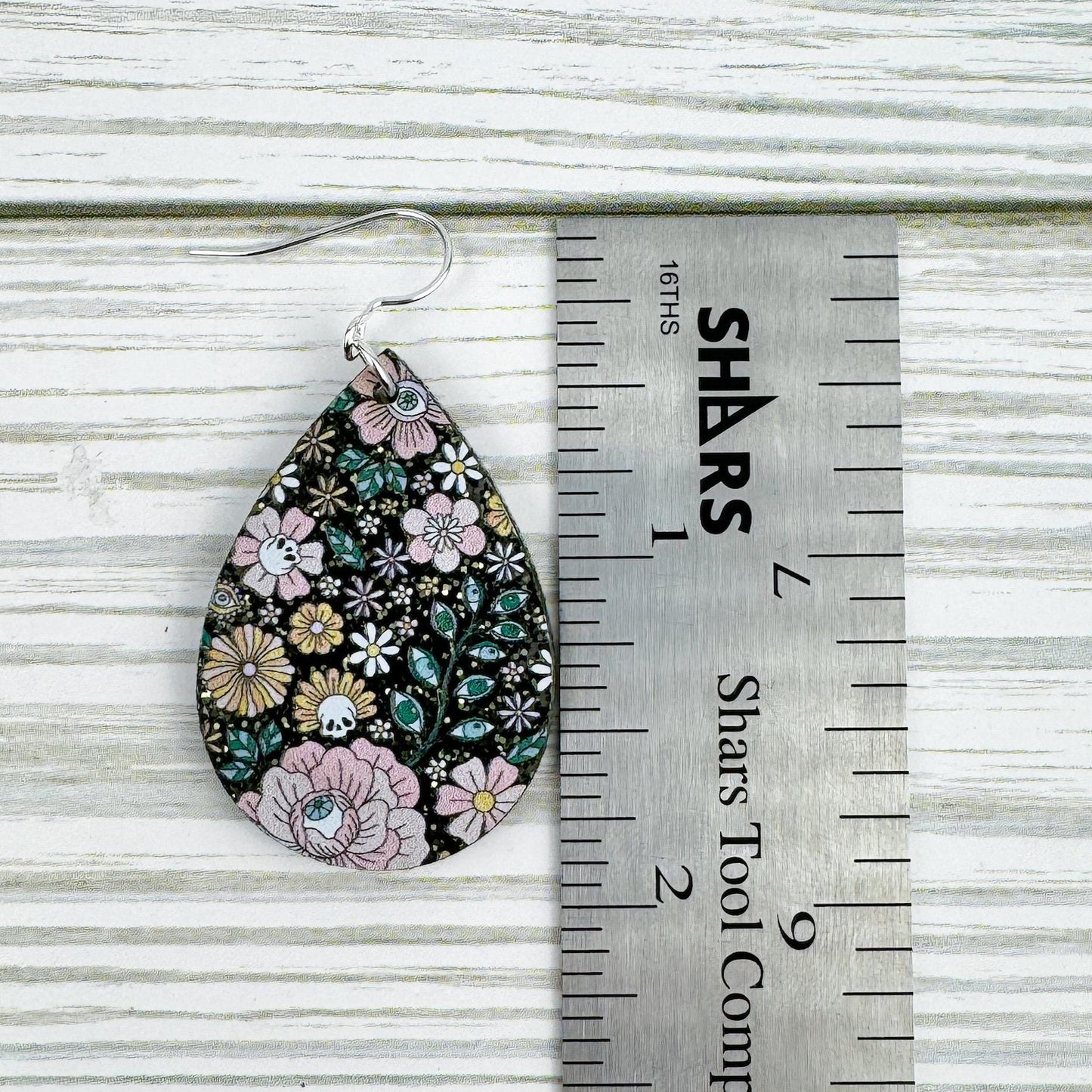 Glittery Floral Eyeball Print Acrylic Teardrop Earrings