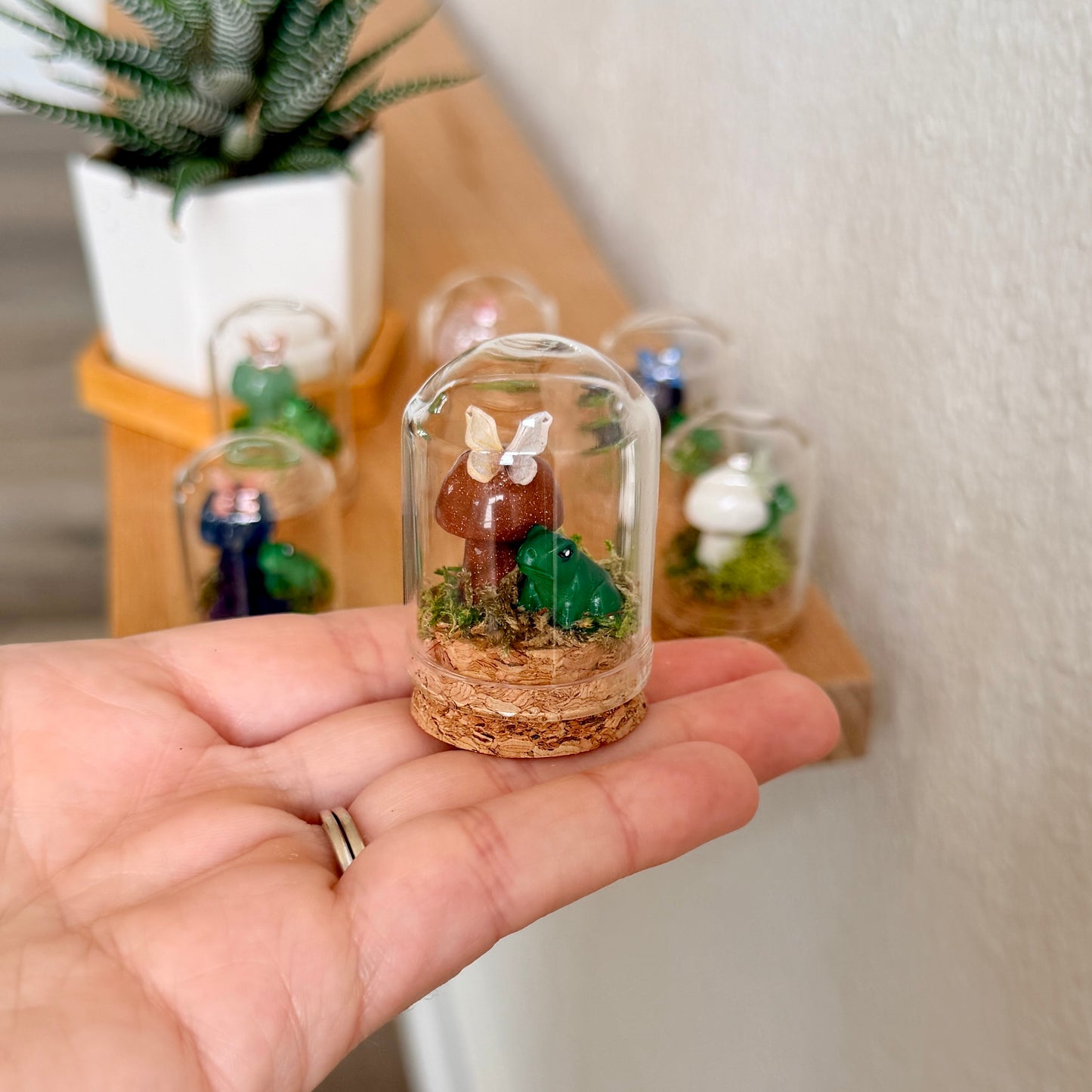 Mini Crystal Mushroom & Frog Terrarium | Handmade Moss Terrarium | Cottagecore Decor | Fairy Garden Display | Choose Your Crystal