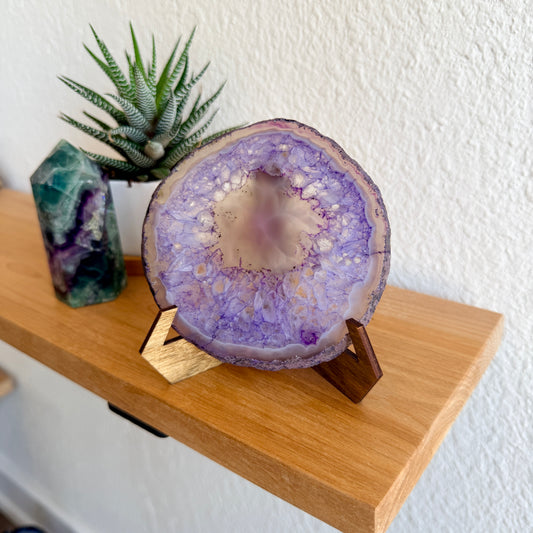Purple Dyed Agate Slice on Stand | One-of-a-Kind Crystal Home Decor | Choose Your Piece