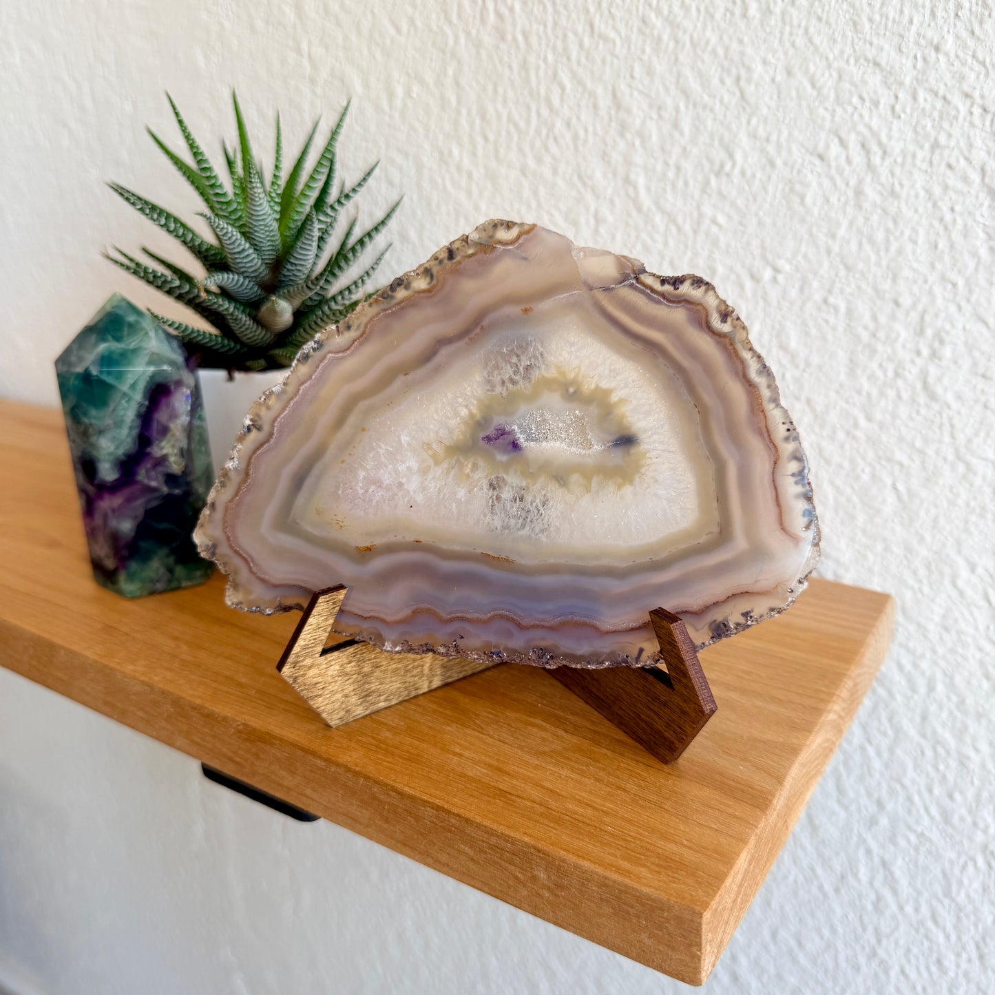 Purple Dyed Agate Slice on Stand | One-of-a-Kind Crystal Home Decor | Choose Your Piece