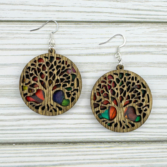 Tree of Life Suncatcher Wood Earrings