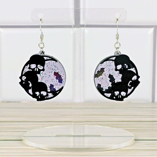 Skull Crescent Moon Earrings: Glitter Bat Confetti