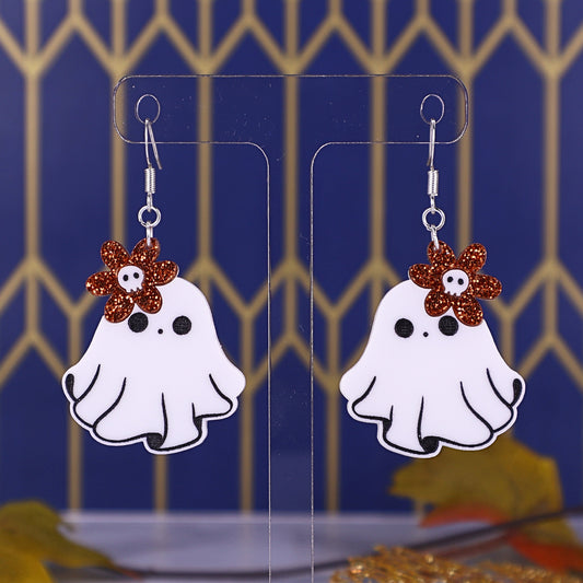 Ghosts with Glitter Flower Acrylic Earrings