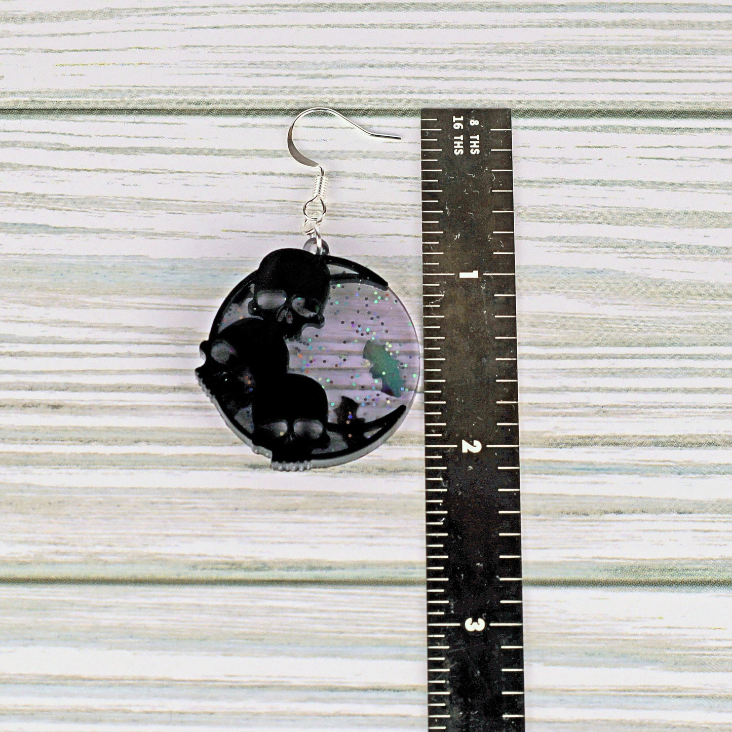 Skull Crescent Moon Earrings: Glitter Bat Confetti
