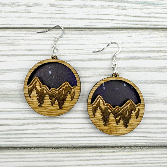 Mountain Forest Suncatcher Wood Earrings