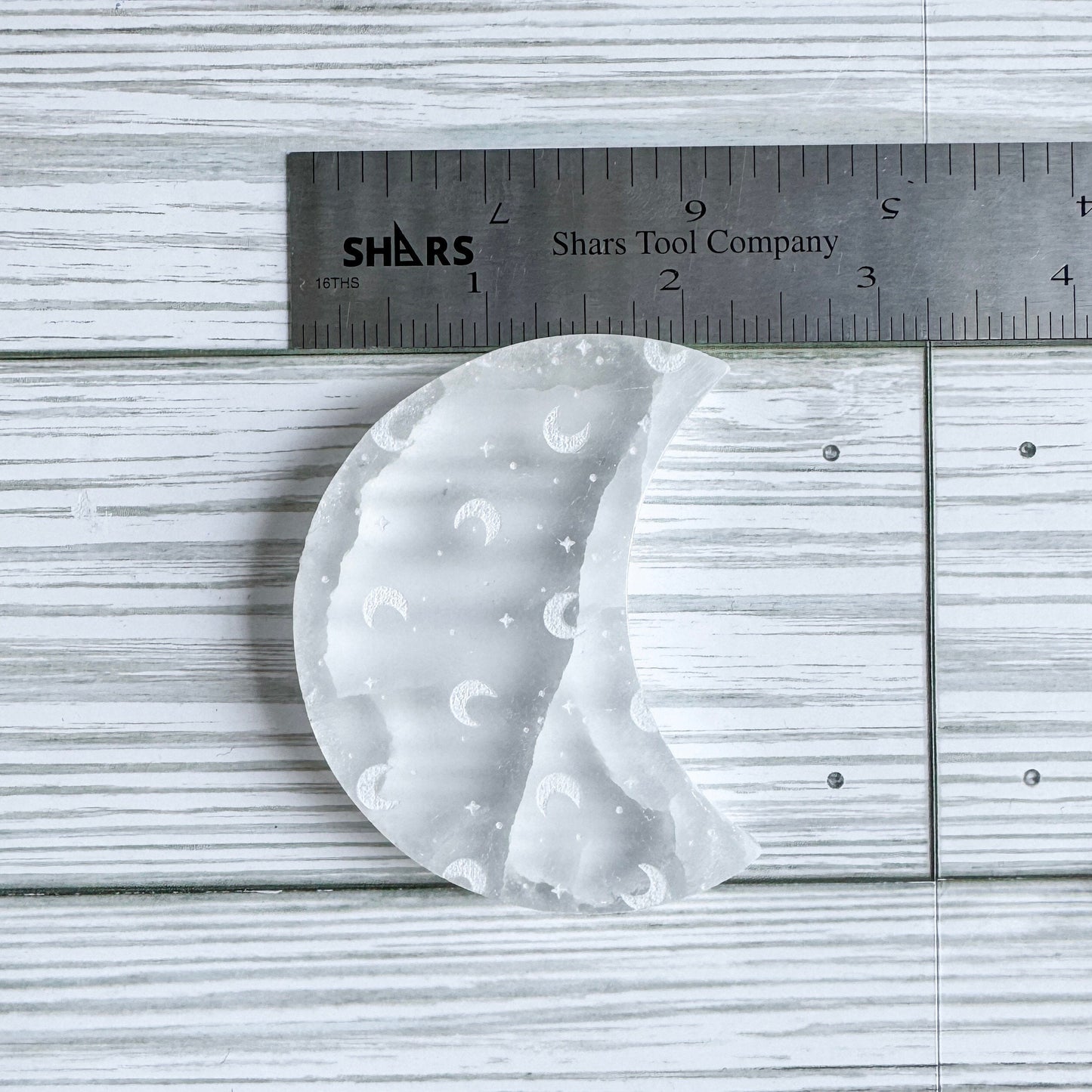 Engraved Selenite Crescent Moon