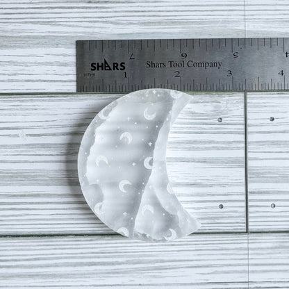 Engraved Selenite Crescent Moon
