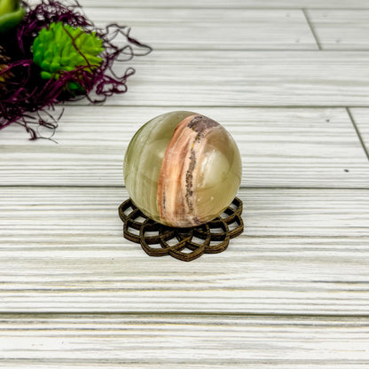 Banded Calcite Sphere - 1.8" Stone Ball with Laser Cut Stand