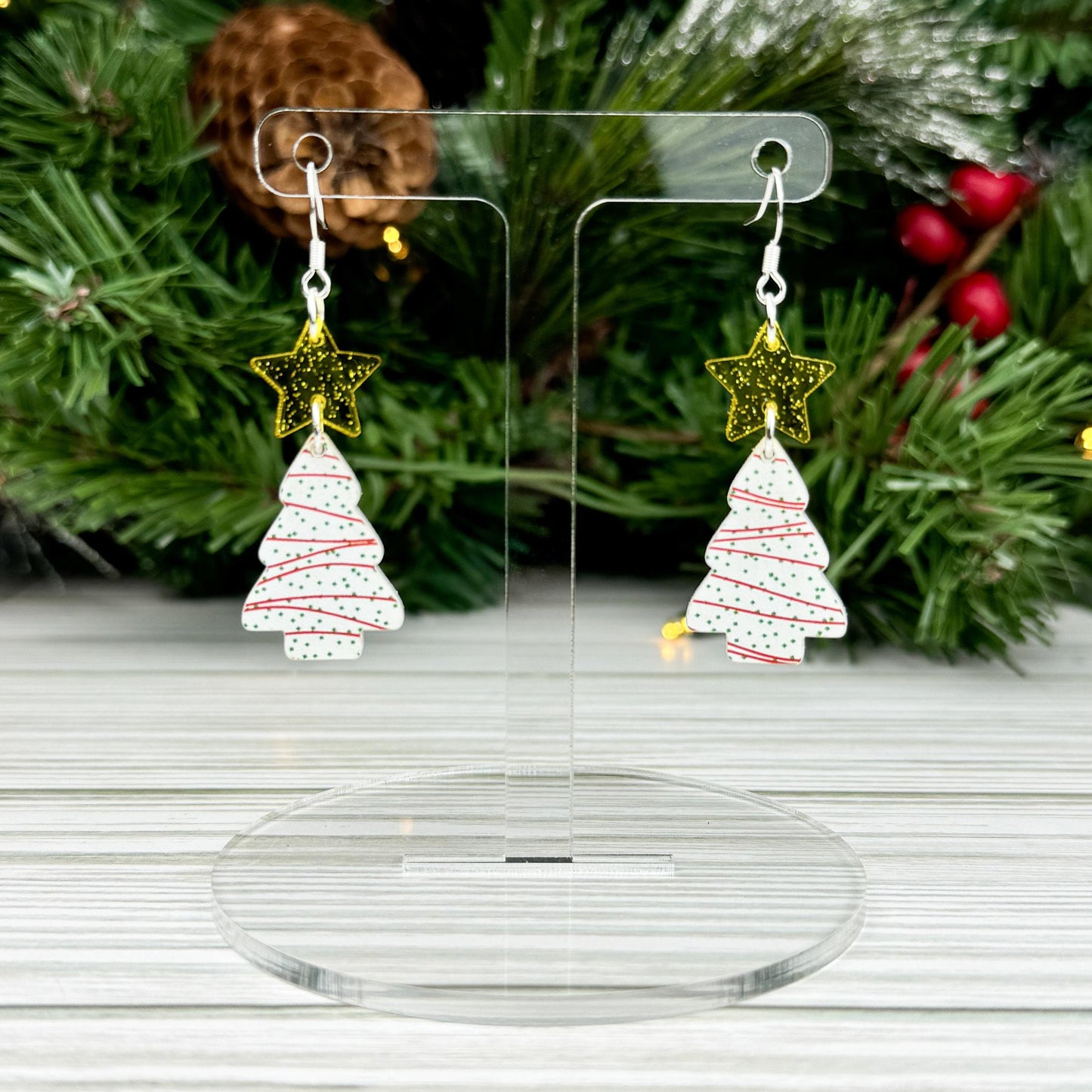 Christmas Tree Cake Dangle Acrylic Earrings