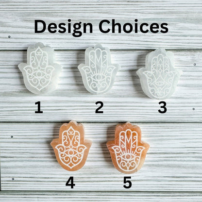 Engraved Selenite Hamsa - 2" Satin Spar Carving