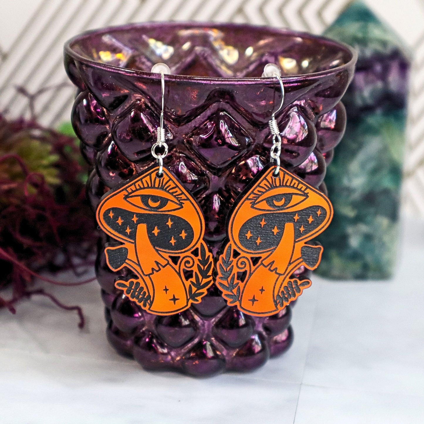 Iridescent Trippy Mushroom Acrylic Earrings