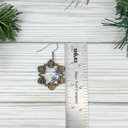 Snowflake Wood Earrings with Acrylic Inlay