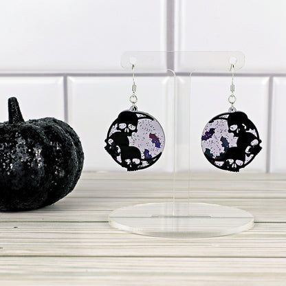 Skull Crescent Moon Earrings: Glitter Bat Confetti