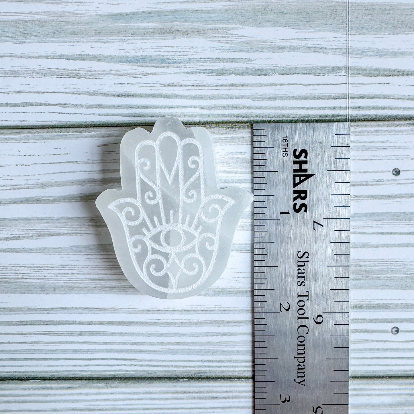 Engraved Selenite Hamsa - 2" Satin Spar Carving