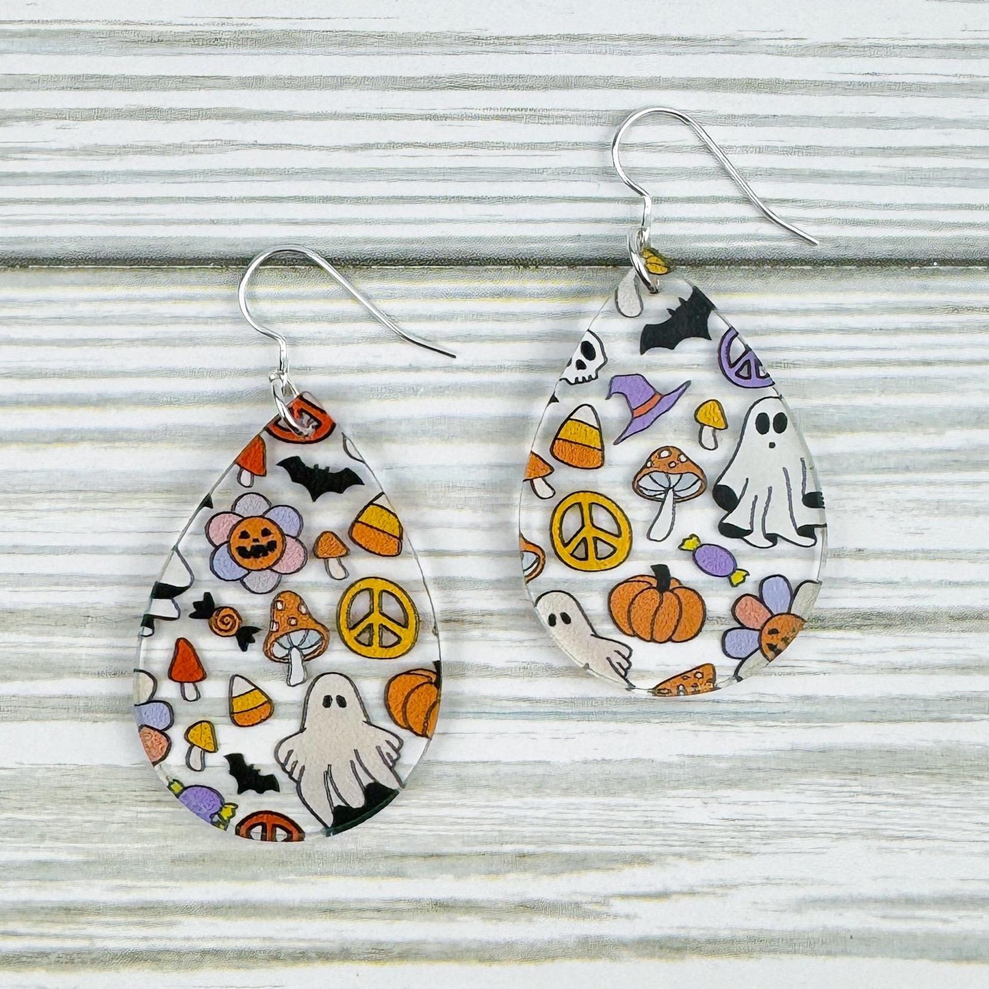 Groovy Halloween Print Teardrop Acrylic Earrings