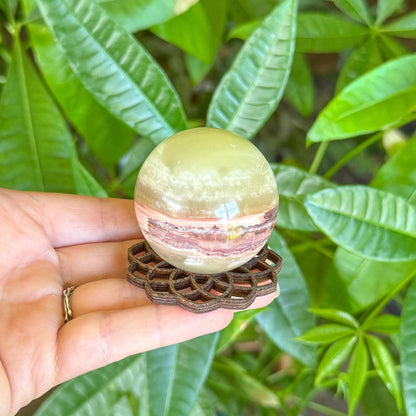 Banded Calcite Sphere - 1.8" Stone Ball with Laser Cut Stand