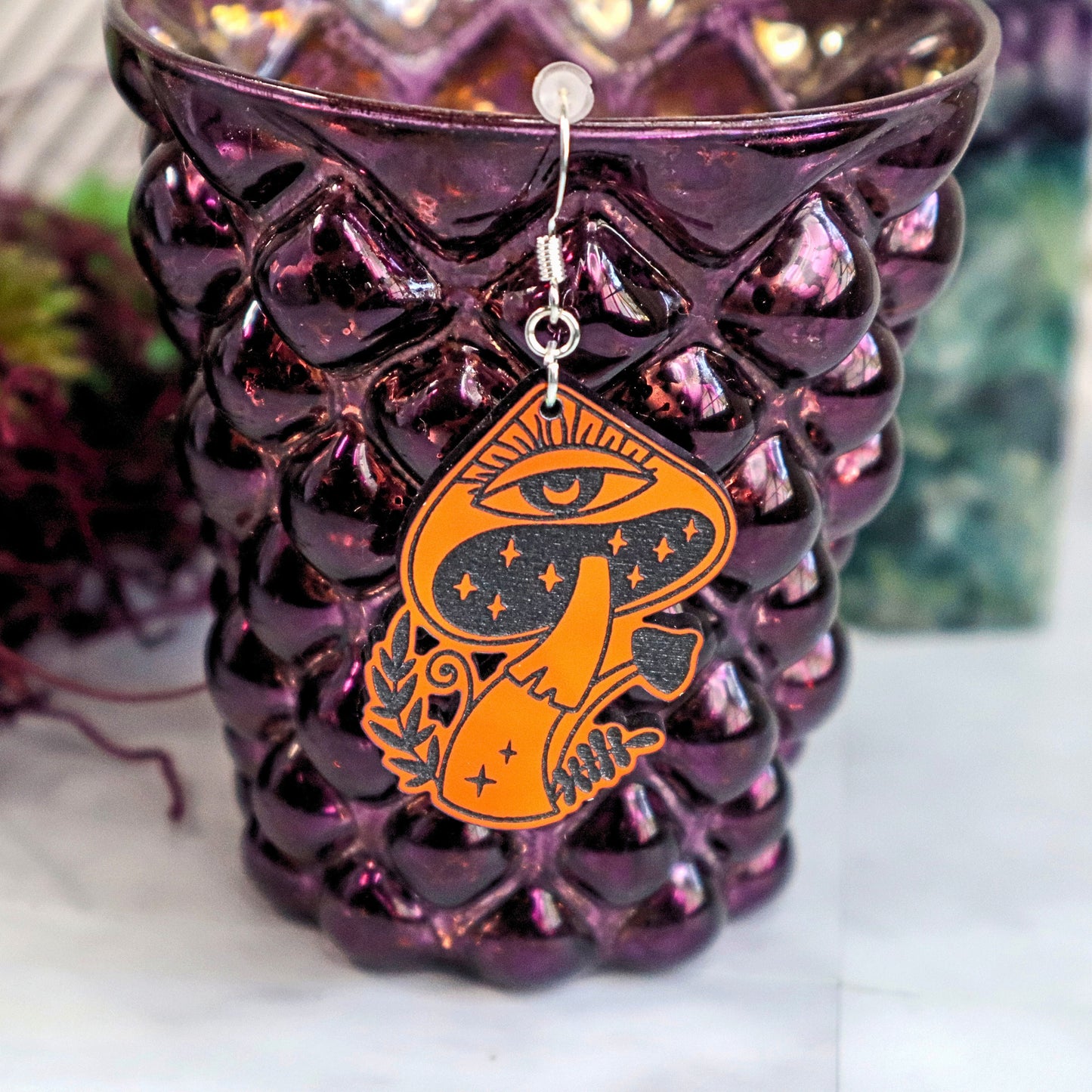 Iridescent Trippy Mushroom Acrylic Earrings