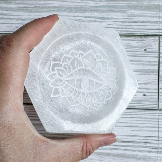 Mystical Eye Engraved Selenite Dish