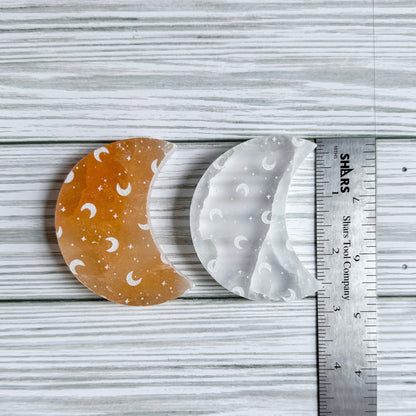 Engraved Selenite Crescent Moon