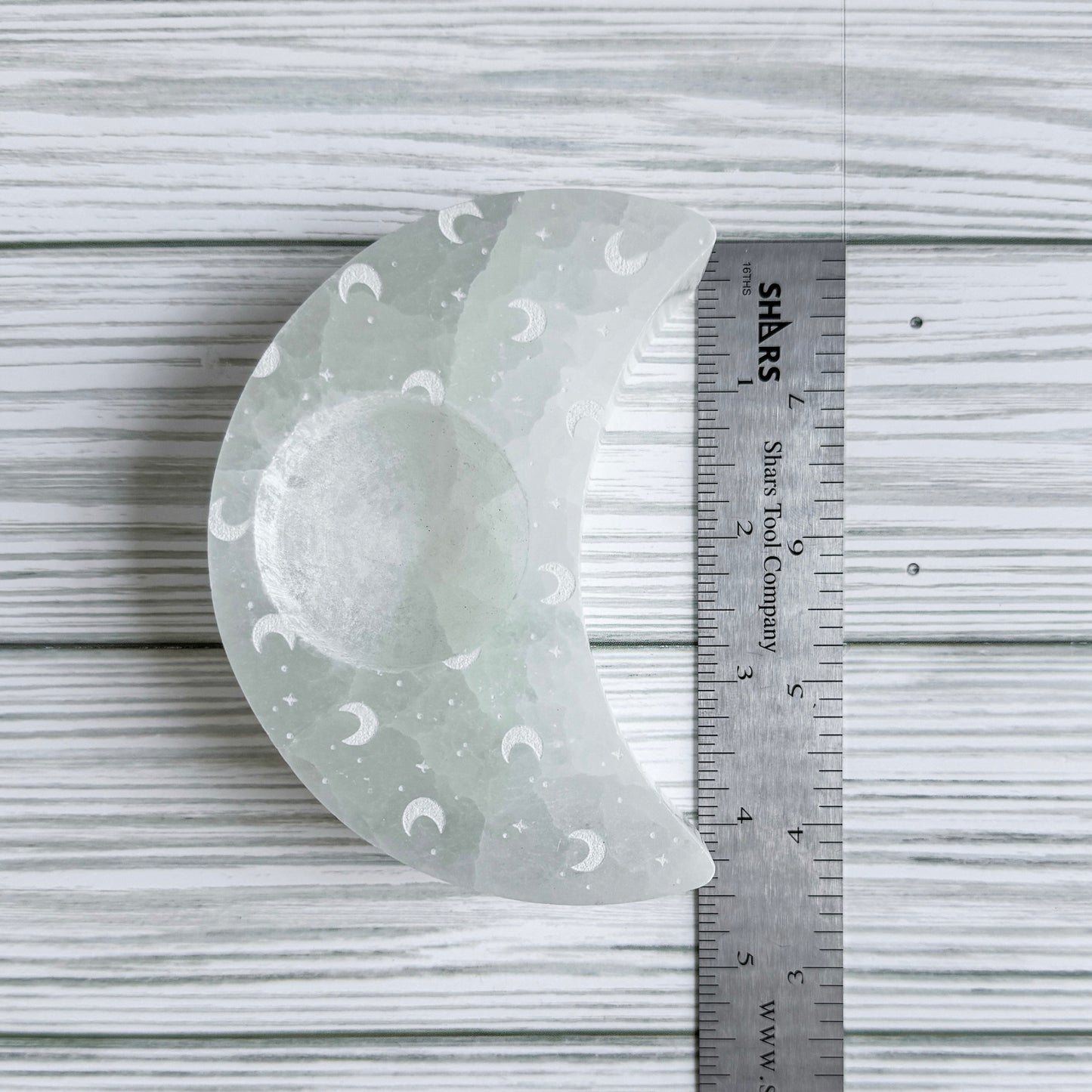 Crescent Moon Engraved Selenite Candle Holder