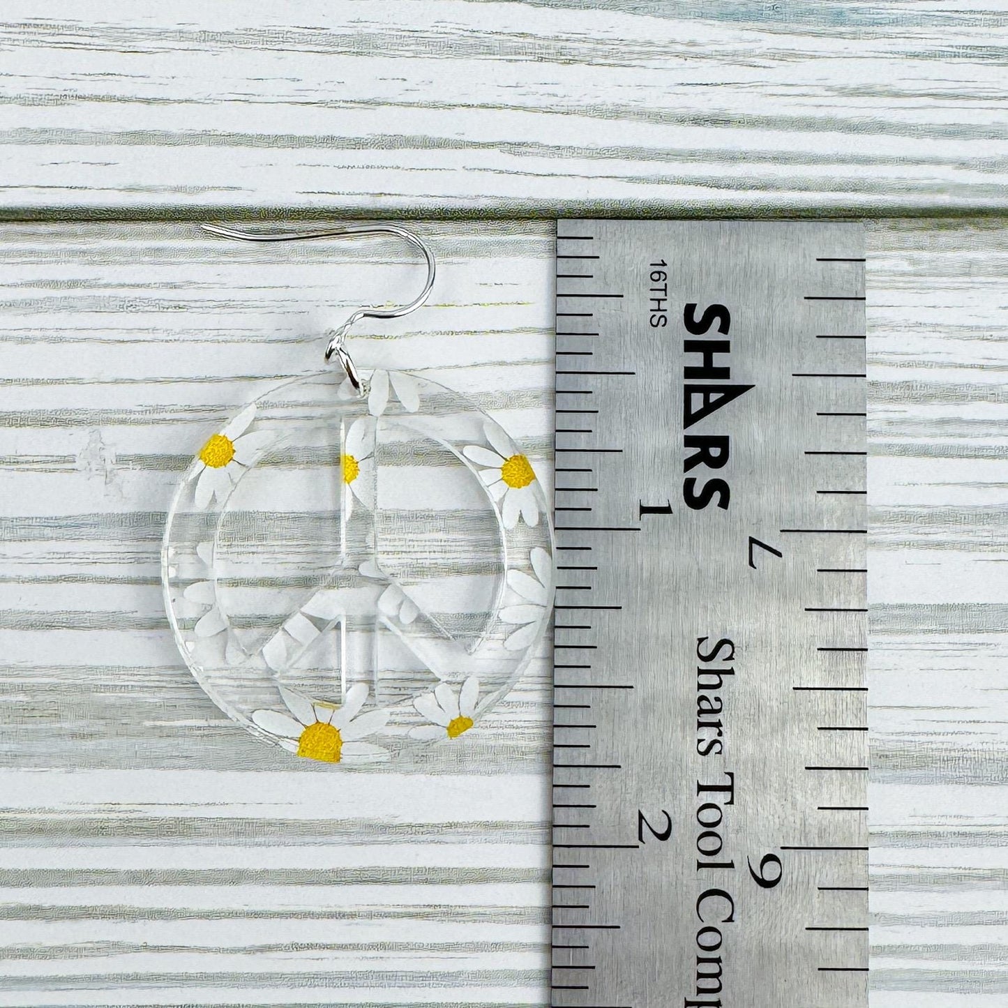 Daisy Print Peace Sign Acrylic Earrings