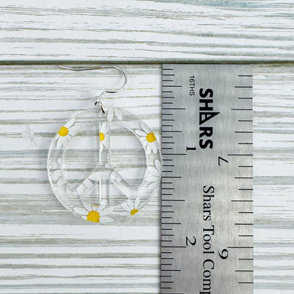 Daisy Print Peace Sign Acrylic Earrings