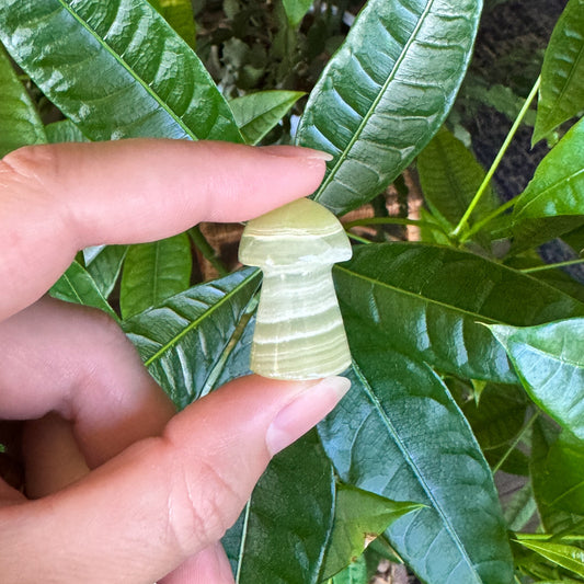Mini Calcite Mushroom - Green & Brown Stone Carvings