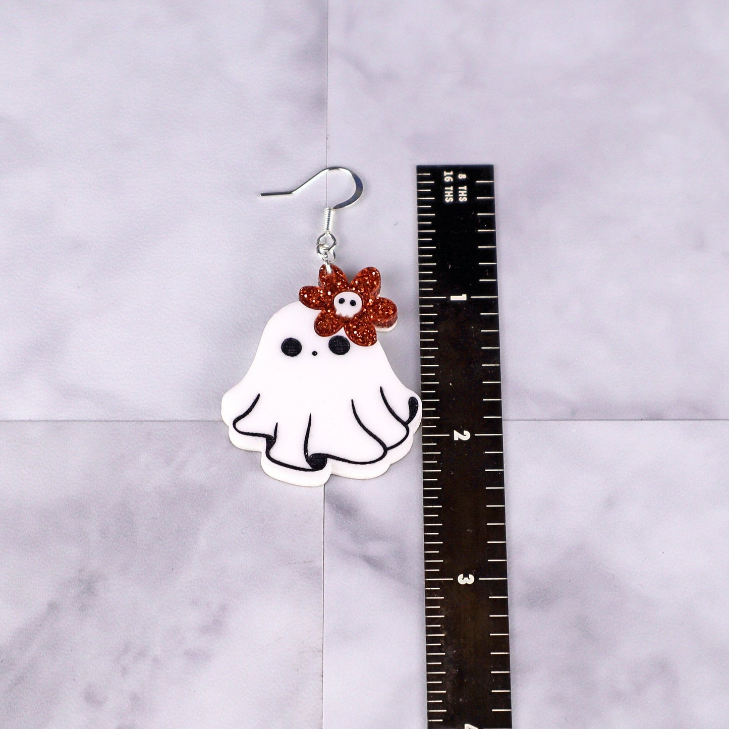 Ghosts with Glitter Flower Acrylic Earrings