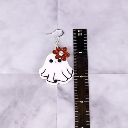 Ghosts with Glitter Flower Acrylic Earrings