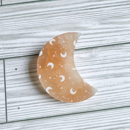 Engraved Selenite Crescent Moon