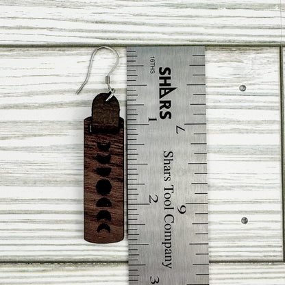 Moon Phase Dangle Bar Earrings with Leather Accent