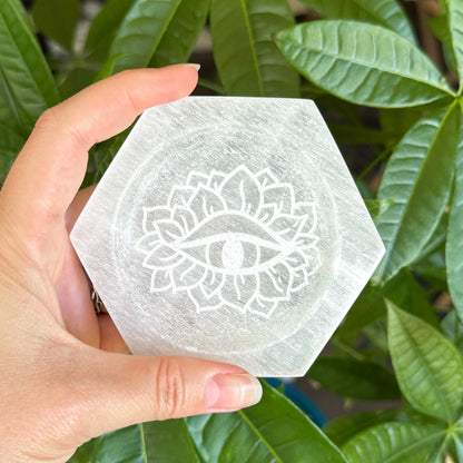 Mystical Eye Engraved Selenite Dish