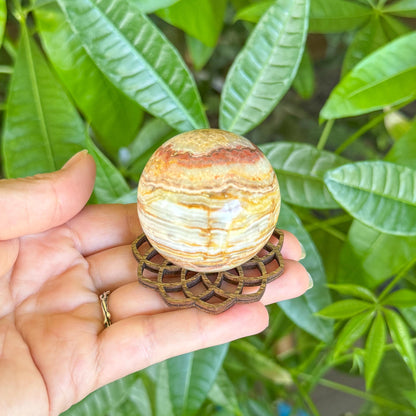 Banded Calcite Sphere - 1.8" Stone Ball with Laser Cut Stand