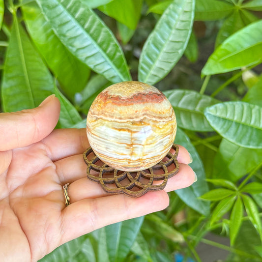 Banded Calcite Sphere - 1.8" Stone Ball with Laser Cut Stand