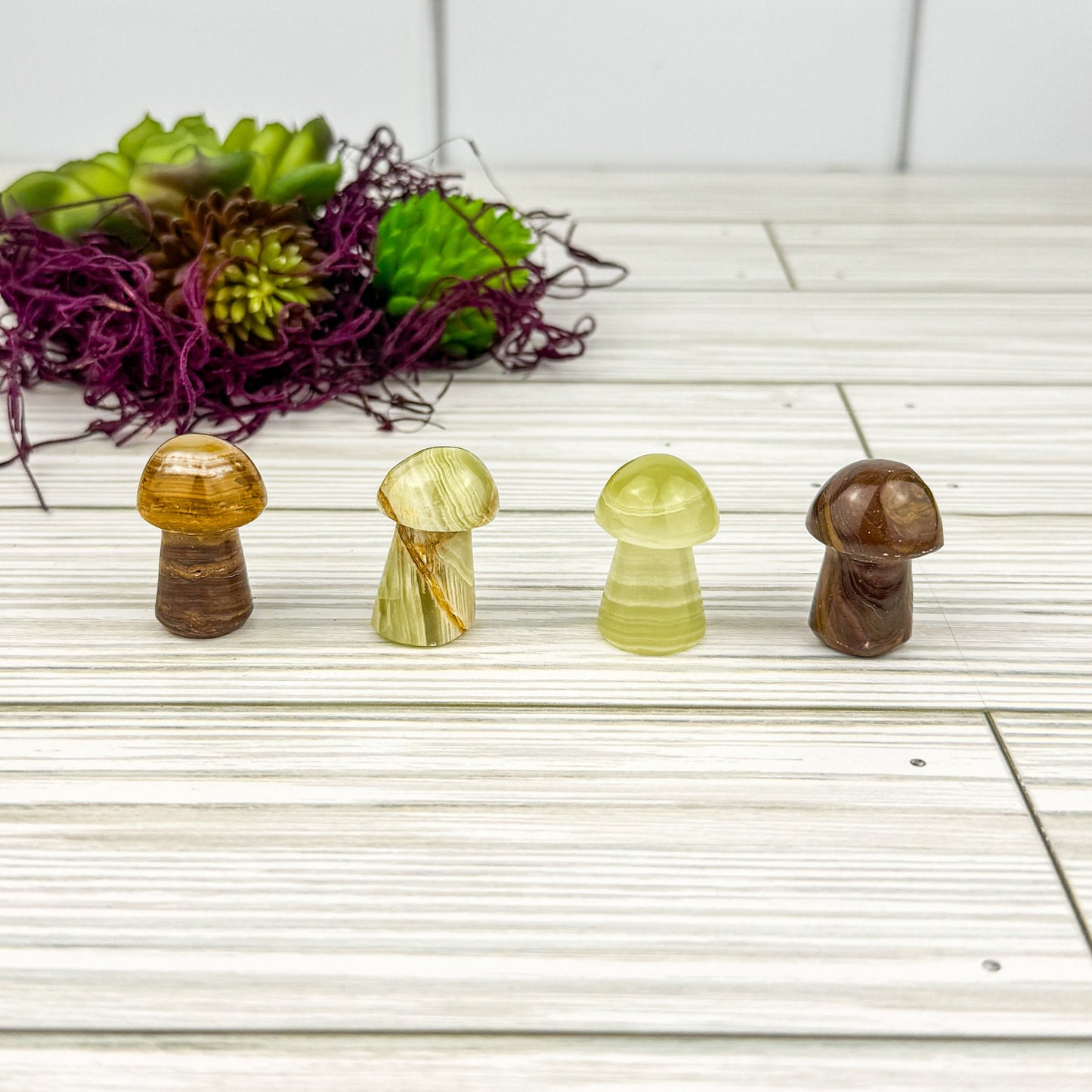 Mini Calcite Mushroom - Green & Brown Stone Carvings