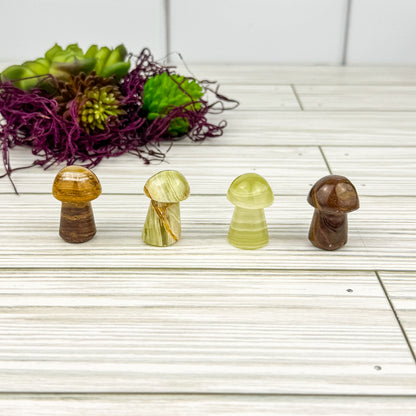 Mini Calcite Mushroom - Green & Brown Stone Carvings