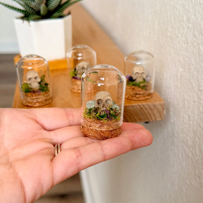 Mini Skull & Crystal Terrarium | Gothic Cottagecore Décor | Miniature Moss Terrarium