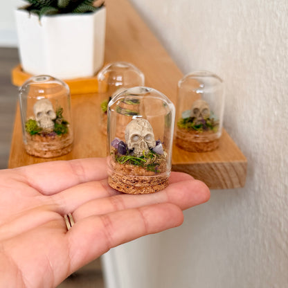 Mini Skull & Crystal Terrarium | Gothic Cottagecore Décor | Miniature Moss Terrarium