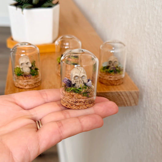 Mini Skull & Crystal Terrarium | Gothic Cottagecore Décor | Miniature Moss Terrarium