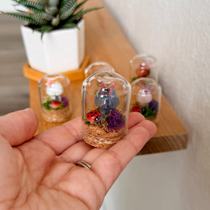 Mini Crystal Mushroom & Ladybug Terrarium | Handmade Moss Terrarium | Cottagecore Decor | Fairy Garden Display | Choose Your Crystal