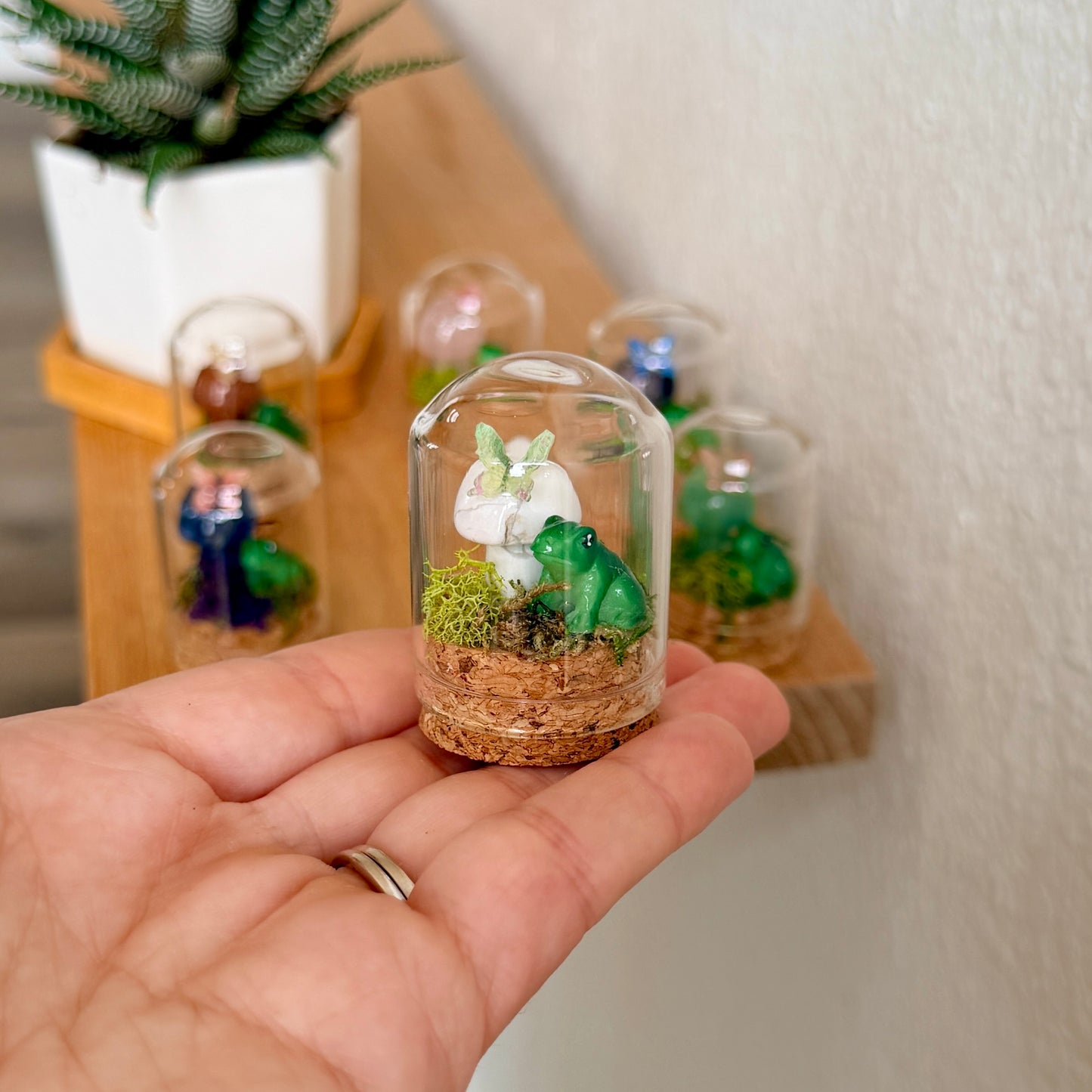 Mini Crystal Mushroom & Frog Terrarium | Handmade Moss Terrarium | Cottagecore Decor | Fairy Garden Display | Choose Your Crystal
