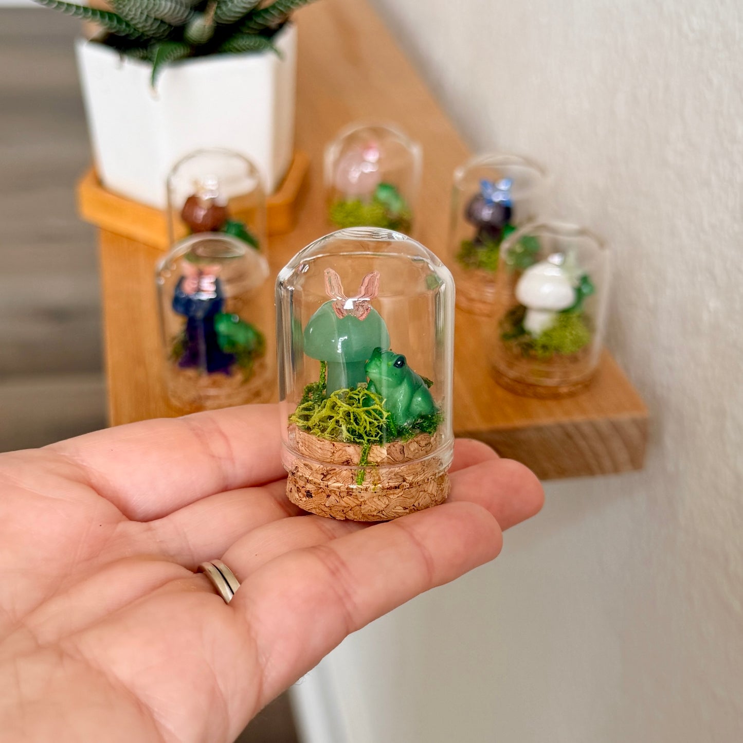 Mini Crystal Mushroom & Frog Terrarium | Handmade Moss Terrarium | Cottagecore Decor | Fairy Garden Display | Choose Your Crystal