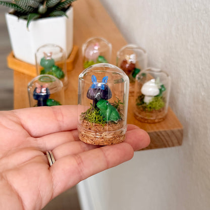 Mini Crystal Mushroom & Frog Terrarium | Handmade Moss Terrarium | Cottagecore Decor | Fairy Garden Display | Choose Your Crystal