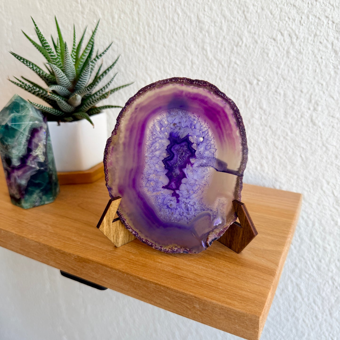 Purple Dyed Agate Slice on Stand | One-of-a-Kind Crystal Home Decor | Choose Your Piece