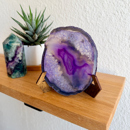 Purple Dyed Agate Slice on Stand | One-of-a-Kind Crystal Home Decor | Choose Your Piece