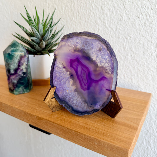 Purple Dyed Agate Slice on Stand | One-of-a-Kind Crystal Home Decor | Choose Your Piece