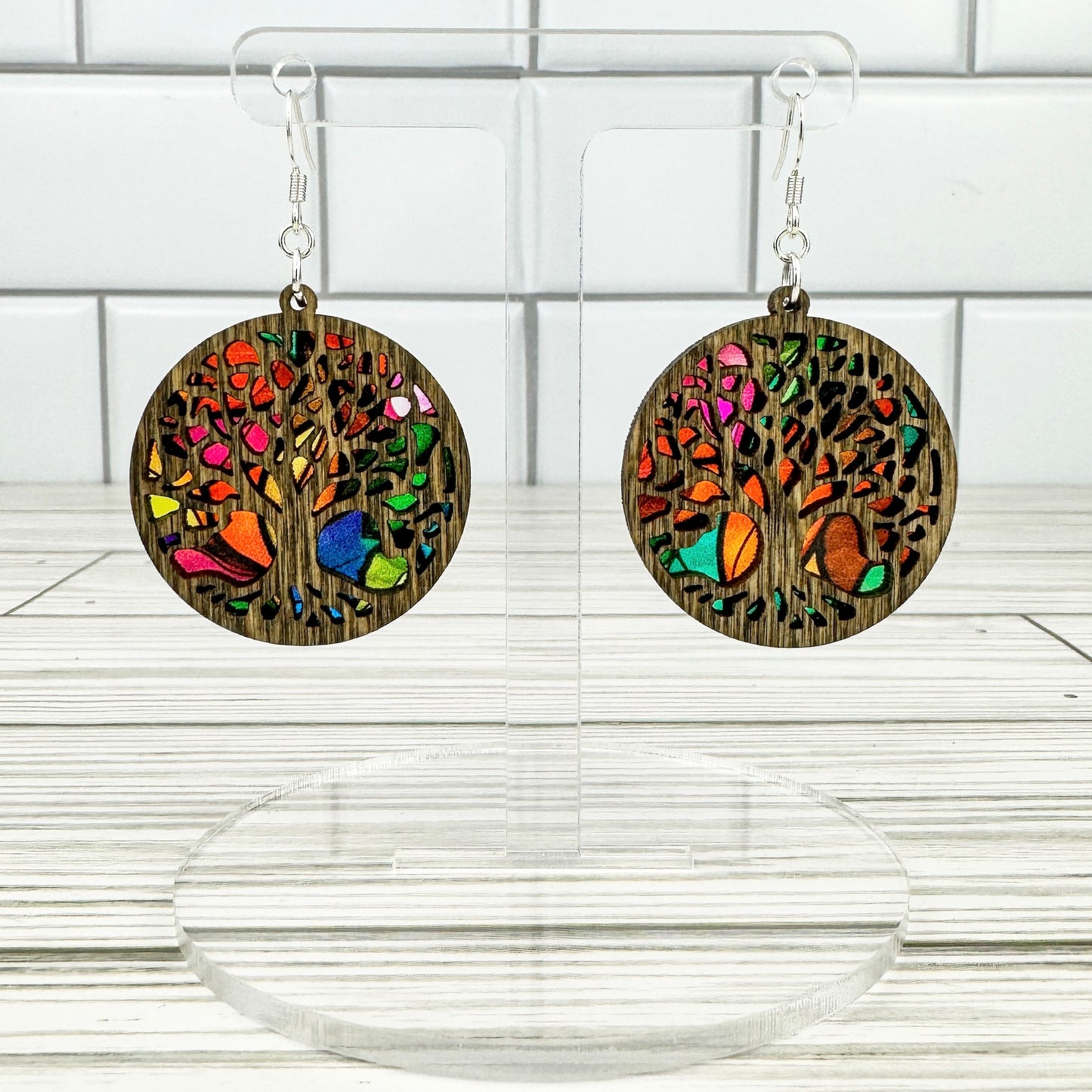 Tree of Life Suncatcher Wood Earrings