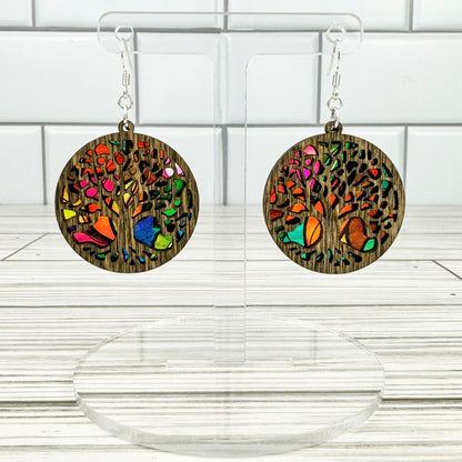 Tree of Life Suncatcher Wood Earrings